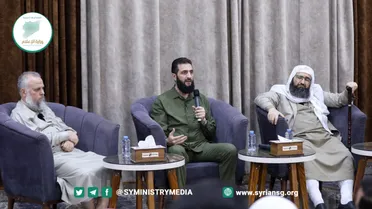 الدكتور إبراهيم شاشو (يمين) -  قائد هيئة تحرير الشام أبو محمد الجولاني (وسط)
