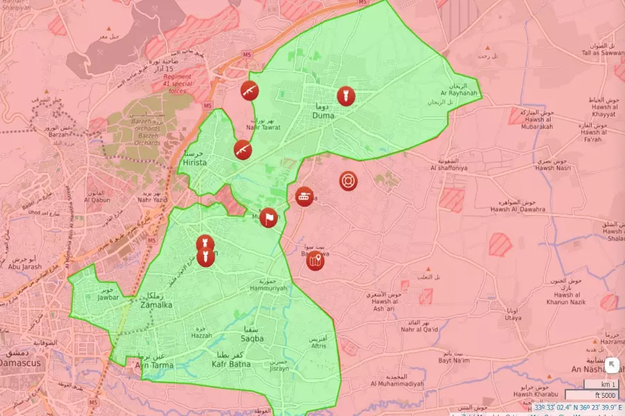 قوات الأسد تفصل دوما وحرستا عن عربين نارياً وتضيق الخناق على 350 ألف مدني برعاية أممية