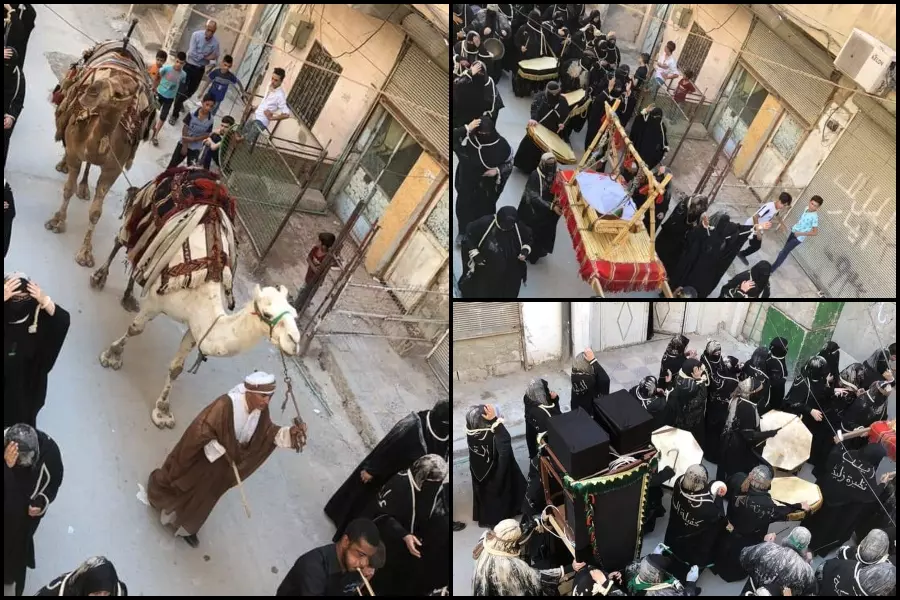 "موكب حجاج" من العراق يجسد مشهد تمثيلي في السيدة زينب بدمشق