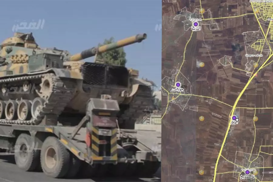 رتل تركي يضم دبابات يثبت نقطة تمركز جديدة على الاوتستراد الدولي جنوب سراقب