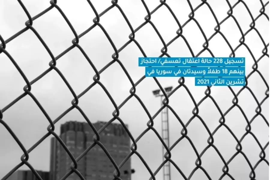 تقرير حقوقي يسجل 228 حالة اعتقال تعسفي في سوريا في تشرين الثاني 2021