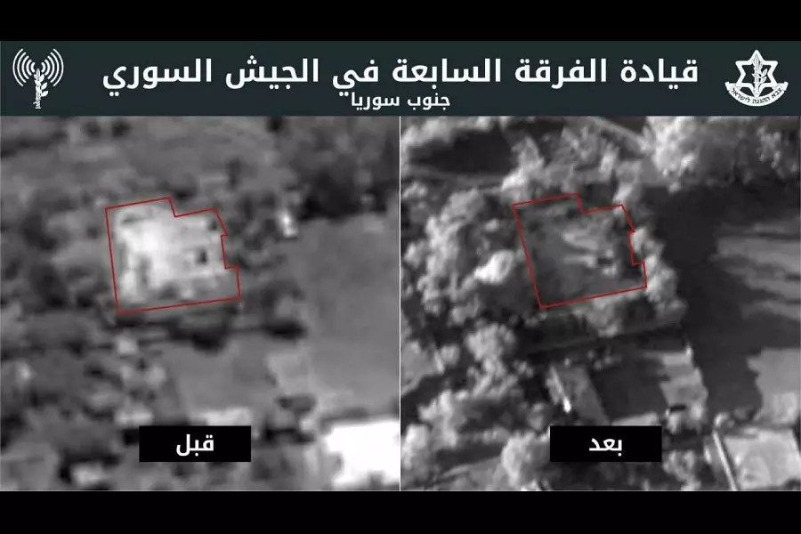 الجيش الإسرائيلي ينشر صوراُ لاستهداف مقر "الفرقة السابعة" التابعة للنظام