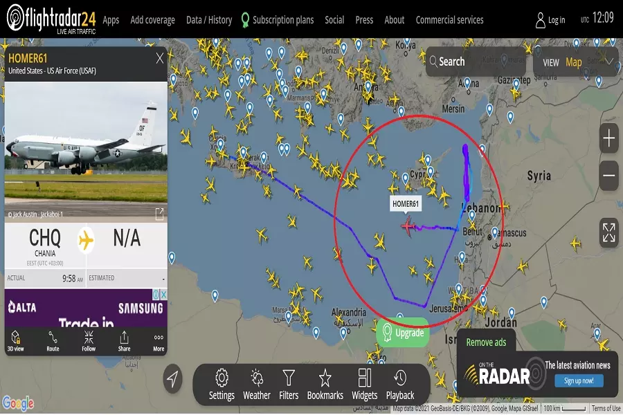 طائرة أمريكية تنفذ عمليات مسح واستطلاع في أجواء الساحل اللبناني والسوري