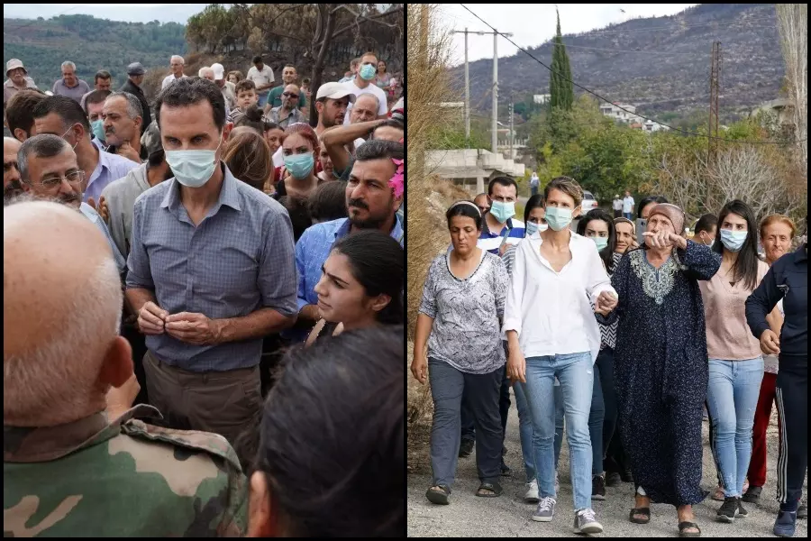 مستغلين الحرائق... "أسماء" تسابق "بشار" في تلميع صورتها أمام الموالين بالساحل