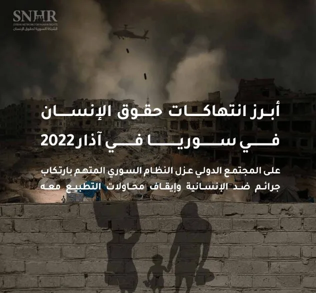 تقرير حقوقي يرصد أبرز انتهاكات حقوق الإنسان بسوريا في آذار 2022