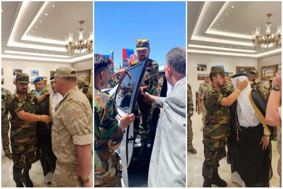 كبير شبيحة "آل بري" بضيافة "سهيل الحسن" وقائد الجيش الروسي بسوريا