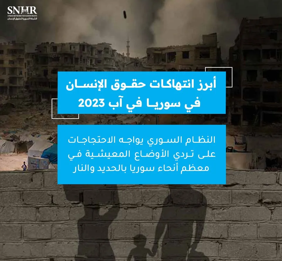 تقرير حقوقي يوثق أبرز انتهاكات حقوق الإنسان في سوريا في آب 2023
