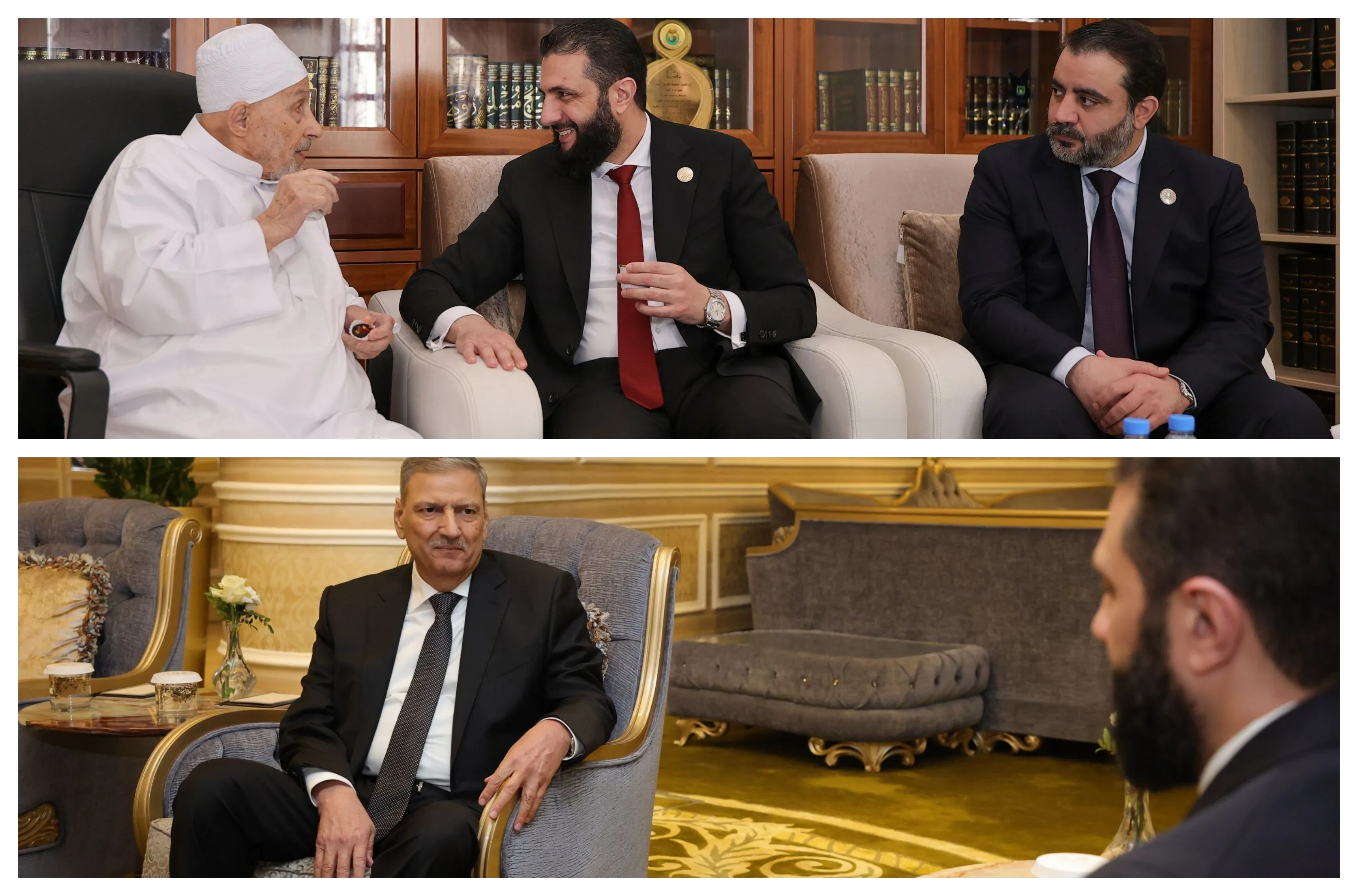 على هامش زيارته إلى قطر ... الرئيس "الشرع" يزور "راجحة وحجاب" في منزلهما في الدوحة