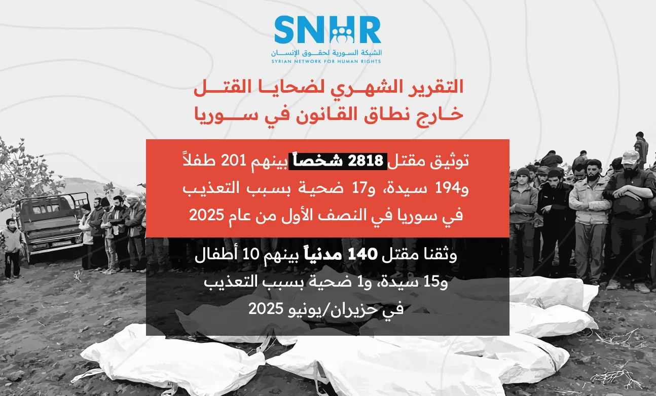 2818 ضحية في سوريا خلال النصف الأول من 2025 وفق تقرير الشبكة السورية لحقوق الإنسان