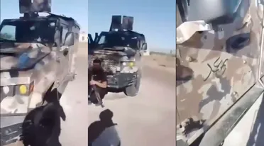 عربة تابعة لوزارة الدفاع السورية محترقة جراء استهدافها من قبل فصائل السويداء