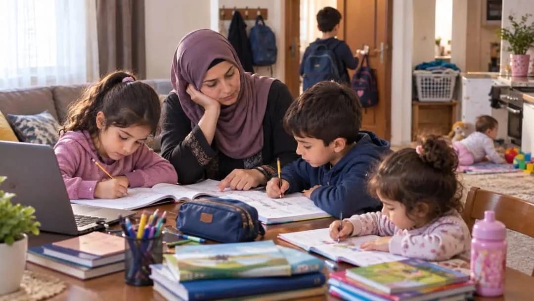 الأم بعد عودة الأبناء من المدرسة.. متابعة دراسية وأعباء تحتاج إلى شراكة الأسرة
