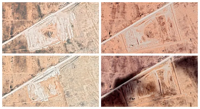 صور سابقة تظهر التغيرات التي طرأت على مقبرة القطيفة في ريف دمشق بين عامي 2014-2020