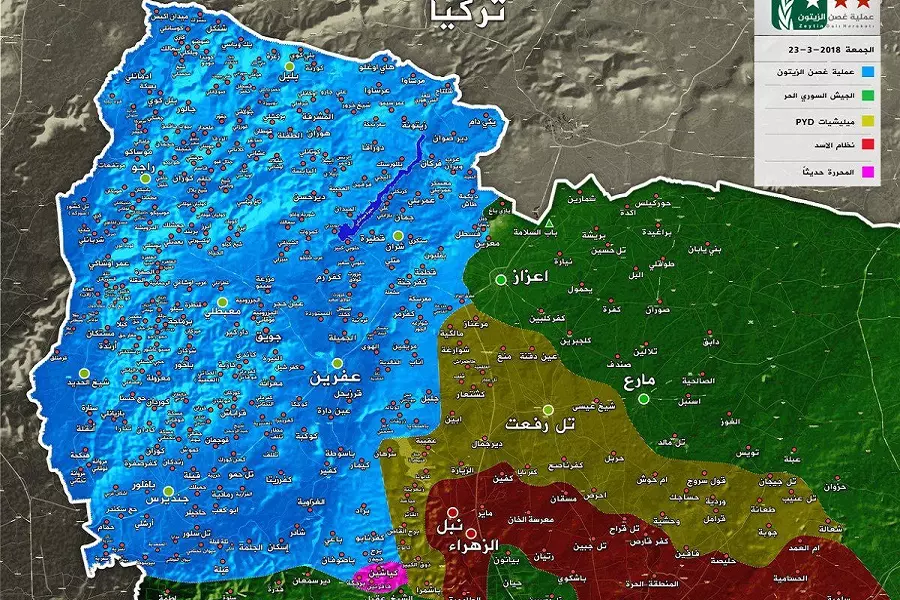 الجيشان التركي والحر: سيطرنا على كامل منطقة عفرين ضمن عملية "غصن الزيتون".